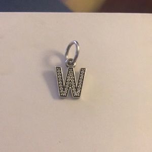 Pandora “W” dangle charm, clear CZ.